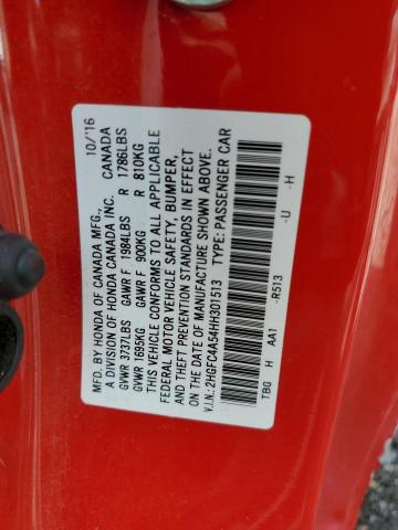 2HGFC4A54HH301513 - 2017 HONDA CIVIC LX RED photo 12