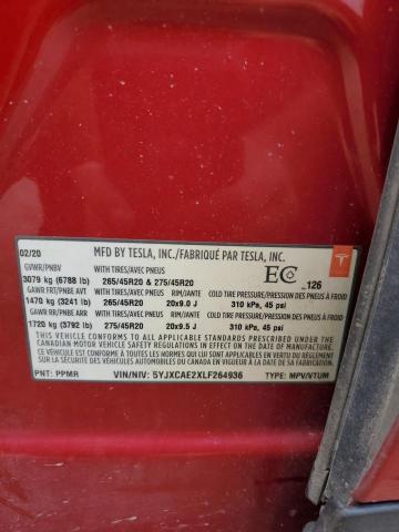 5YJXCAE2XLF264936 - 2020 TESLA MODEL X 红色 照片 14