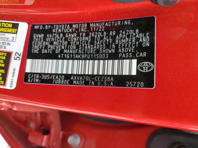 4T1G11AK9PU115003 - 2023 TOYOTA CAMRY SE NIGHT SHADE RED photo 12