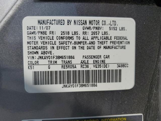 JNKAY01F38M651884 - 2008 INFINITI M35 BASE GRAY photo 12