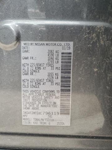 5N1AT2MT1KC796119 - 2019 NISSAN ROGUE S ნაცრისფერი ფოტო 13