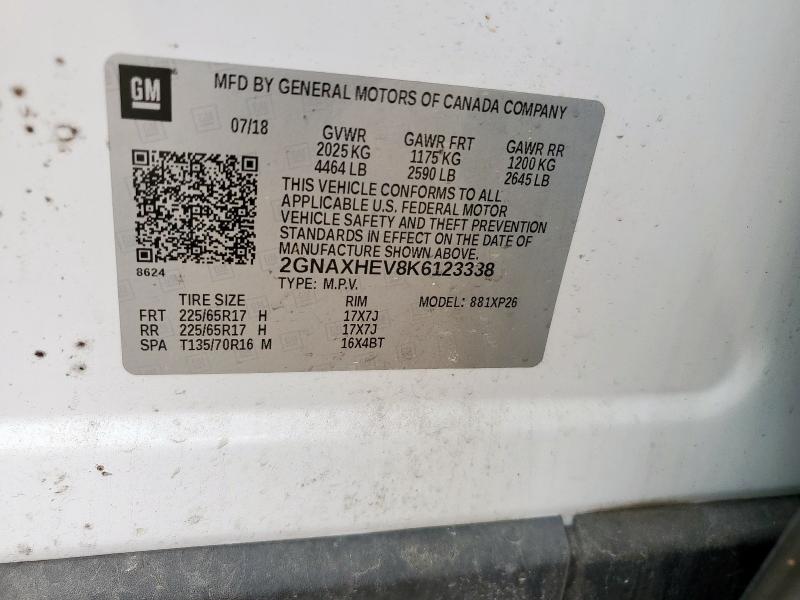 2GNAXHEV8K6123338 - 2019 CHEVROLET EQUINOX LS WHITE photo 12