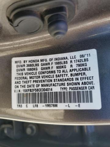 19XFB2F58CE304014 - 2012 HONDA CIVIC LX Մոխրագույն լուսանկար 12