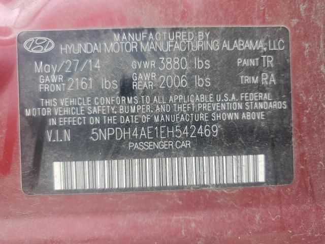 5NPDH4AE1EH542469 - 2014 HYUNDAI ELANTRA SE RED photo 12