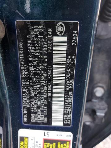 4T1B11HK3JU525027 - 2018 TOYOTA CAMRY L BLUE photo 12