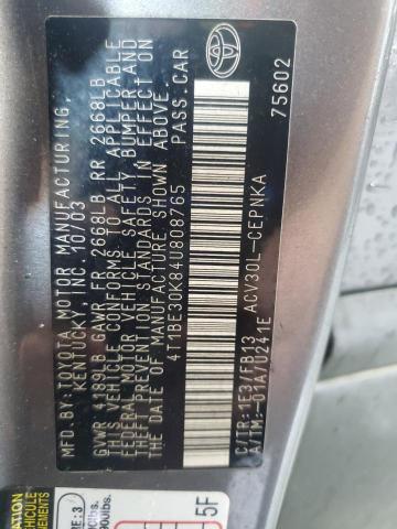 4T1BE30K84U808765 - 2004 TOYOTA CAMRY LE GRAY photo 12