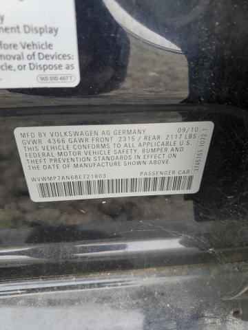 WVWMP7AN6BE721803 - 2011 VOLKSWAGEN CC SPORT BLACK photo 12