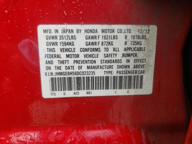 JHMGE8H56DC023235 - 2013 HONDA FIT SPORT RED photo 12