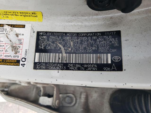 JTNKARJE1JJ561495 - 2018 TOYOTA COROLLA IM 白色 照片 12