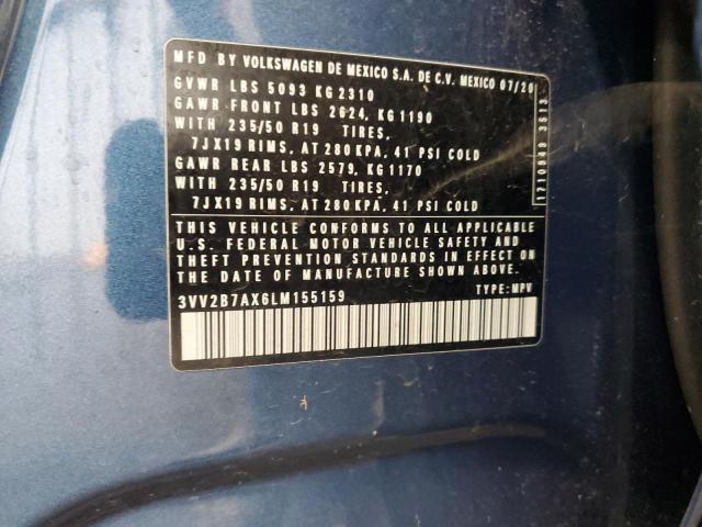 3VV2B7AX6LM155159 - 2020 VOLKSWAGEN TIGUAN SE Көк фото 13