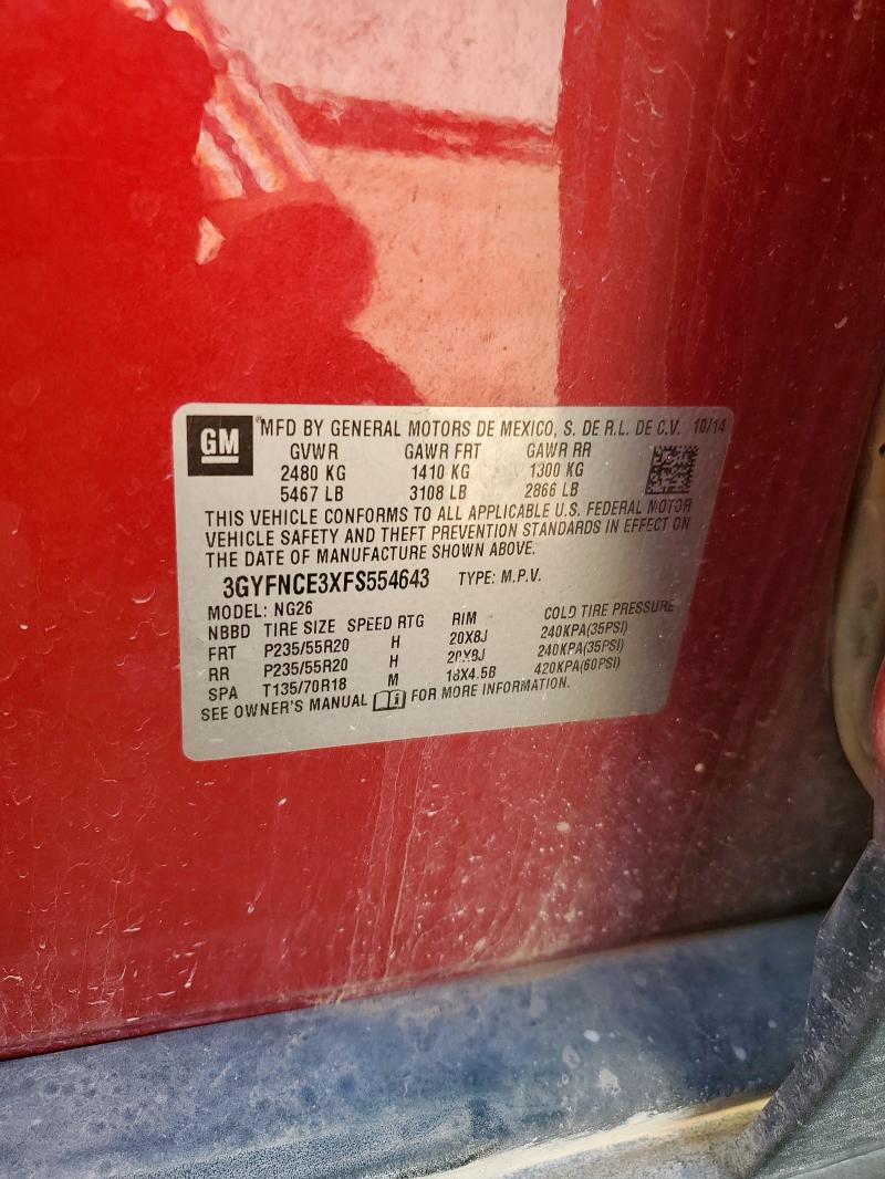 3GYFNCE3XFS554643 - 2015 CADILLAC SRX PERFORMANCE COLLECTION RED photo 14