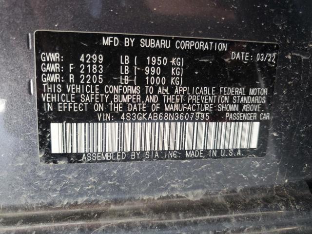 4S3GKAB68N3607995 - 2022 SUBARU IMPREZA GRAY photo 13