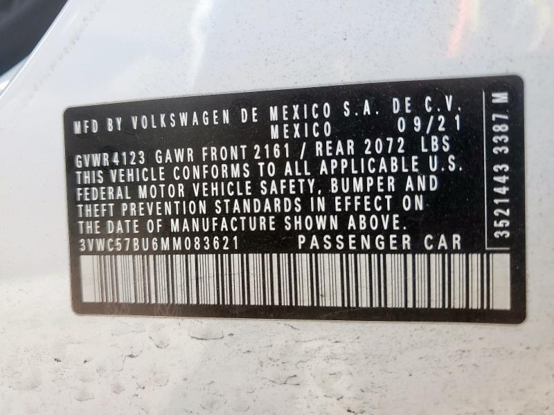 3VWC57BU6MM083621 - 2021 VOLKSWAGEN JETTA S WHITE photo 13