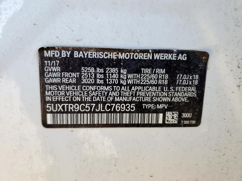 5UXTR9C57JLC76935 - 2018 BMW X3 XDRIVE30I WHITE photo 13