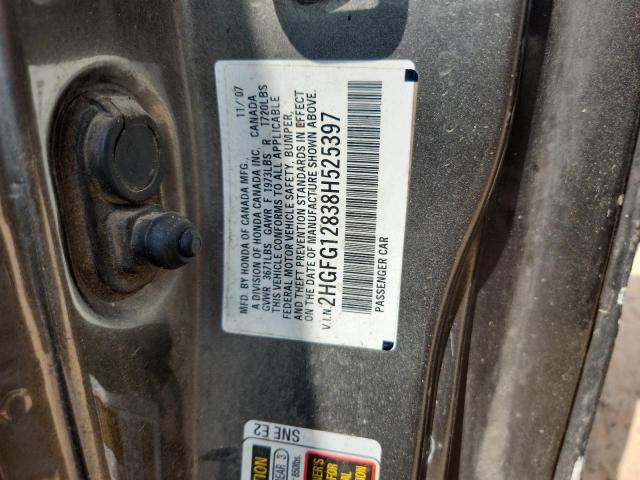 2HGFG12838H525397 - 2008 HONDA CIVIC EX GRAY photo 12