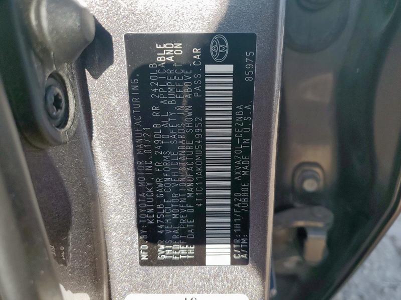 4T1C11AK0MU549952 - 2021 TOYOTA CAMRY LE GRAY photo 13