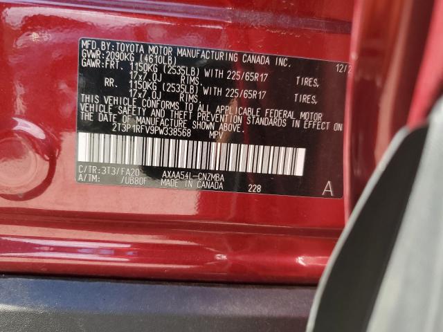 2T3P1RFV9PW338568 - 2023 TOYOTA RAV4 XLE MAROON photo 12