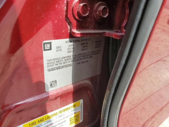 1G4GC5EG2AF202082 - 2010 BUICK LACROSSE CXL Bordo foto 12
