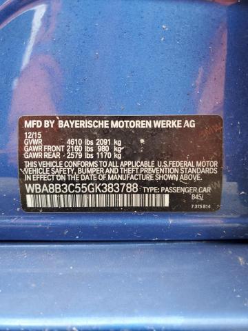 WBA8B3C55GK383788 - 2016 BMW 340 I BLUE photo 12