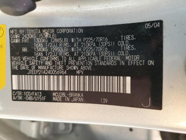 JTEEP21A240056964 - 2004 TOYOTA HIGHLANDER SILVER photo 14