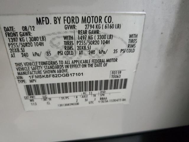 1FM5K8F82DGB17101 - 2013 FORD EXPLORER LIMITED 白色 照片 13