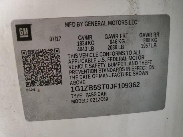 1G1ZB5ST0JF109362 - 2018 CHEVROLET MALIBU LS WHITE photo 12