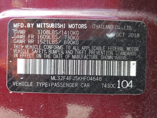 ML32F4FJ5KHF04648 - 2019 MITSUBISHI MIRAGE G4 SE MAROON photo 12