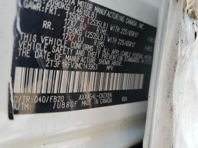 2T3F1RFV3MC143963 - 2021 TOYOTA RAV4 LE WHITE photo 13