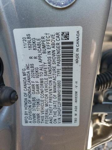 2HGFC2F86MH519860 - 2021 HONDA CIVIC SPORT ვერცხლისფერი ფოტო 12