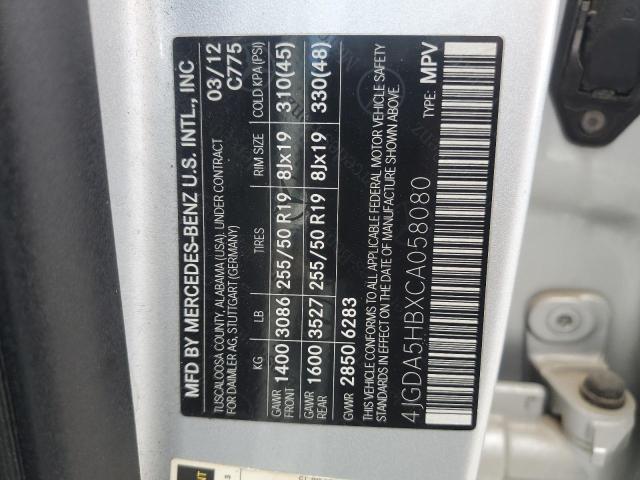 4JGDA5HBXCA058080 - 2012 MERCEDES-BENZ ML 350 4MATIC SILVER photo 13