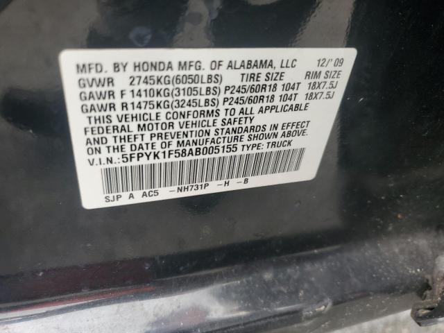 5FPYK1F58AB005155 - 2010 HONDA RIDGELINE RTL BLACK photo 12