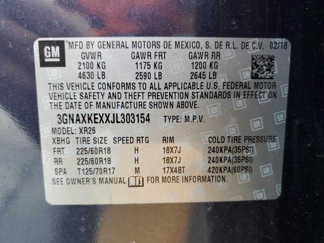 3GNAXKEXXJL303154 - 2018 CHEVROLET EQUINOX LT Mavi foto 13