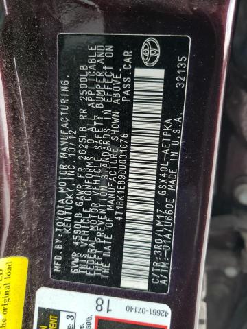 4T1BK1EB9DU001676 - 2013 TOYOTA AVALON BASE 勃艮第红 照片 13