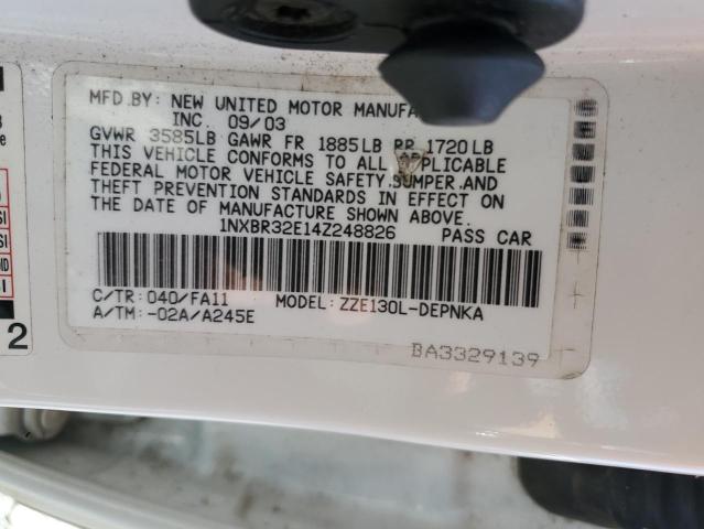 1NXBR32E14Z248826 - 2004 TOYOTA COROLLA CE 白色 照片 12