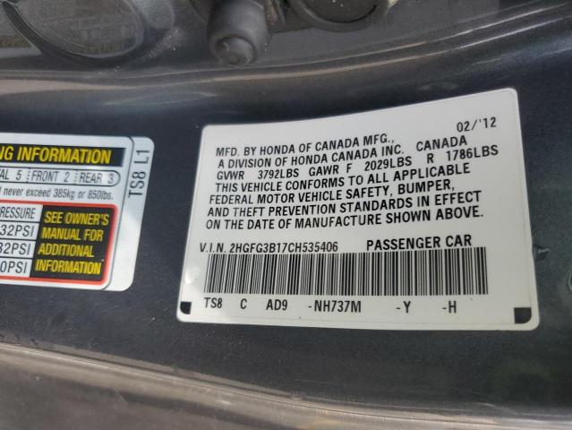 2HGFG3B17CH535406 - 2012 HONDA CIVIC EXL GRAY photo 13