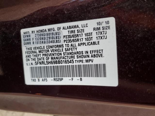 5FNRL5H69BB016545 - 2011 HONDA ODYSSEY EXL MAROON photo 14