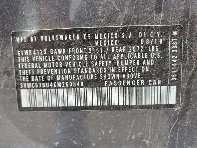 3VWC57BU4KM250846 - 2019 VOLKSWAGEN JETTA S GRAY photo 12