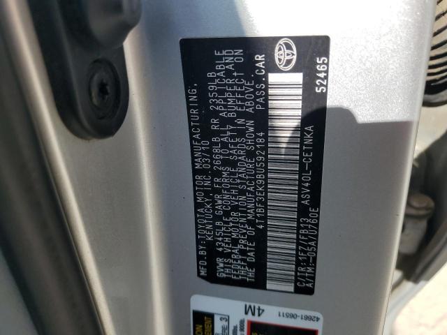 4T1BF3EK9BU592184 - 2011 TOYOTA CAMRY BASE SILVER photo 12