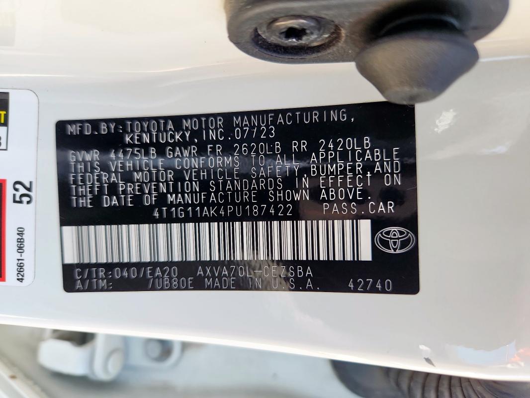 4T1G11AK4PU187422 - 2023 TOYOTA CAMRY SE NIGHT SHADE WHITE photo 12