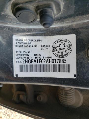 2HGFA1F02AH017885 - 2010 HONDA CIVIC EXL GRAY photo 12