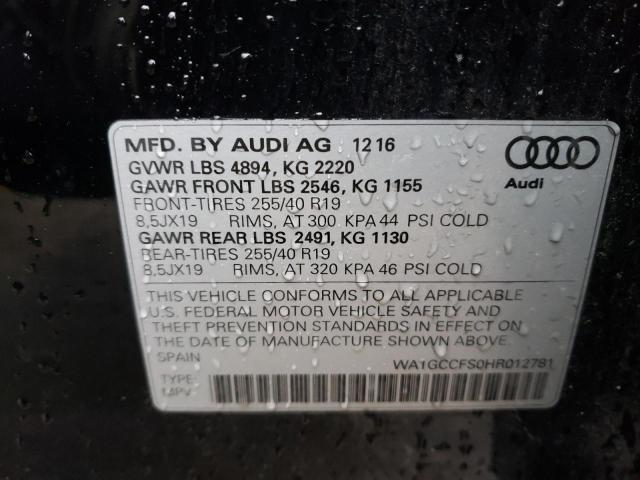 WA1GCCFS0HR012781 - 2017 AUDI Q3 PRESTIGE BLACK photo 10