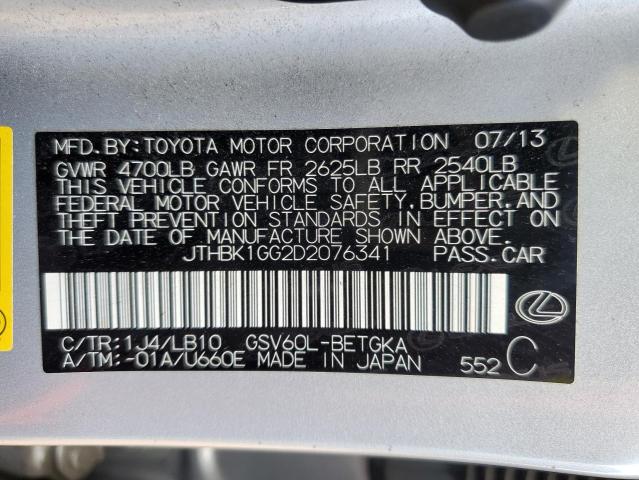 JTHBK1GG2D2076341 - 2013 LEXUS ES 350 SILVER photo 13