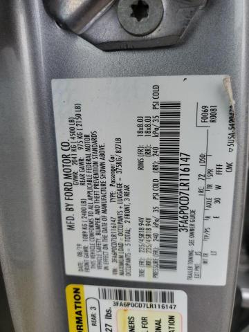 3FA6P0CD7LR116147 - 2020 FORD FUSION SEL GRAY photo 13