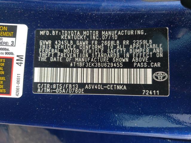4T1BF3EK3BU629455 - 2011 TOYOTA CAMRY BASE 蓝色 照片 12