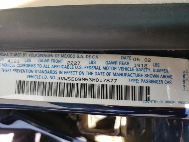 3VWSE69M53M017877 - 2003 VOLKSWAGEN JETTA GLS BLUE photo 12