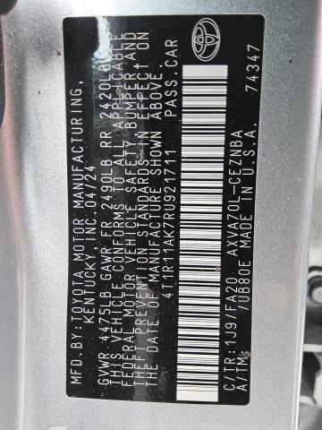 4T1R11AK7RU921711 - 2024 TOYOTA CAMRY LE SILVER photo 12