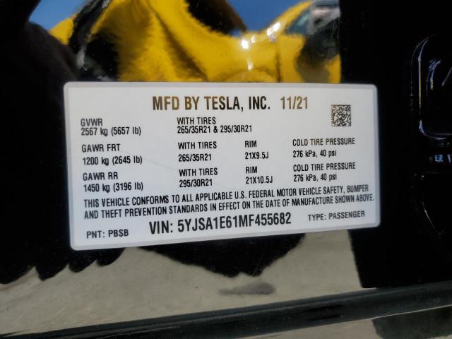 5YJSA1E61MF455682 - 2021 TESLA MODEL S 黑色 照片 12
