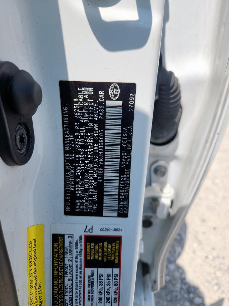 4T1BF1FK0HU368006 - 2017 TOYOTA CAMRY LE Սպիտակ լուսանկար 12