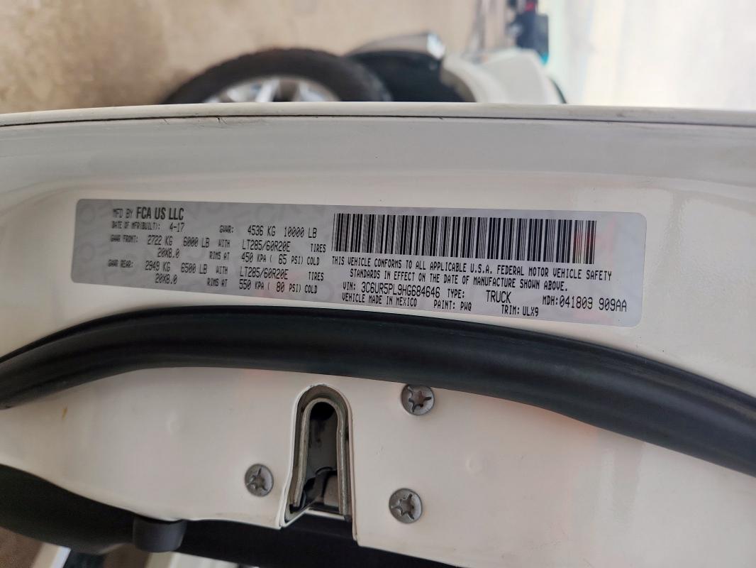 3C6UR5PL9HG684646 - 2017 RAM 2500 LONGHORN WHITE photo 12
