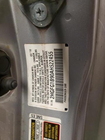 2HGFG1B90AH522455 - 2010 HONDA CIVIC EXL 银色 照片 12